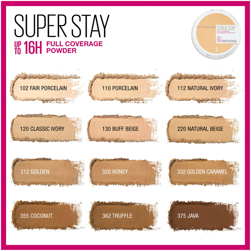 Maybelline Super Stay Powder Foundation Makeup, Full Coverage, 320 Honey, 0.21 oz