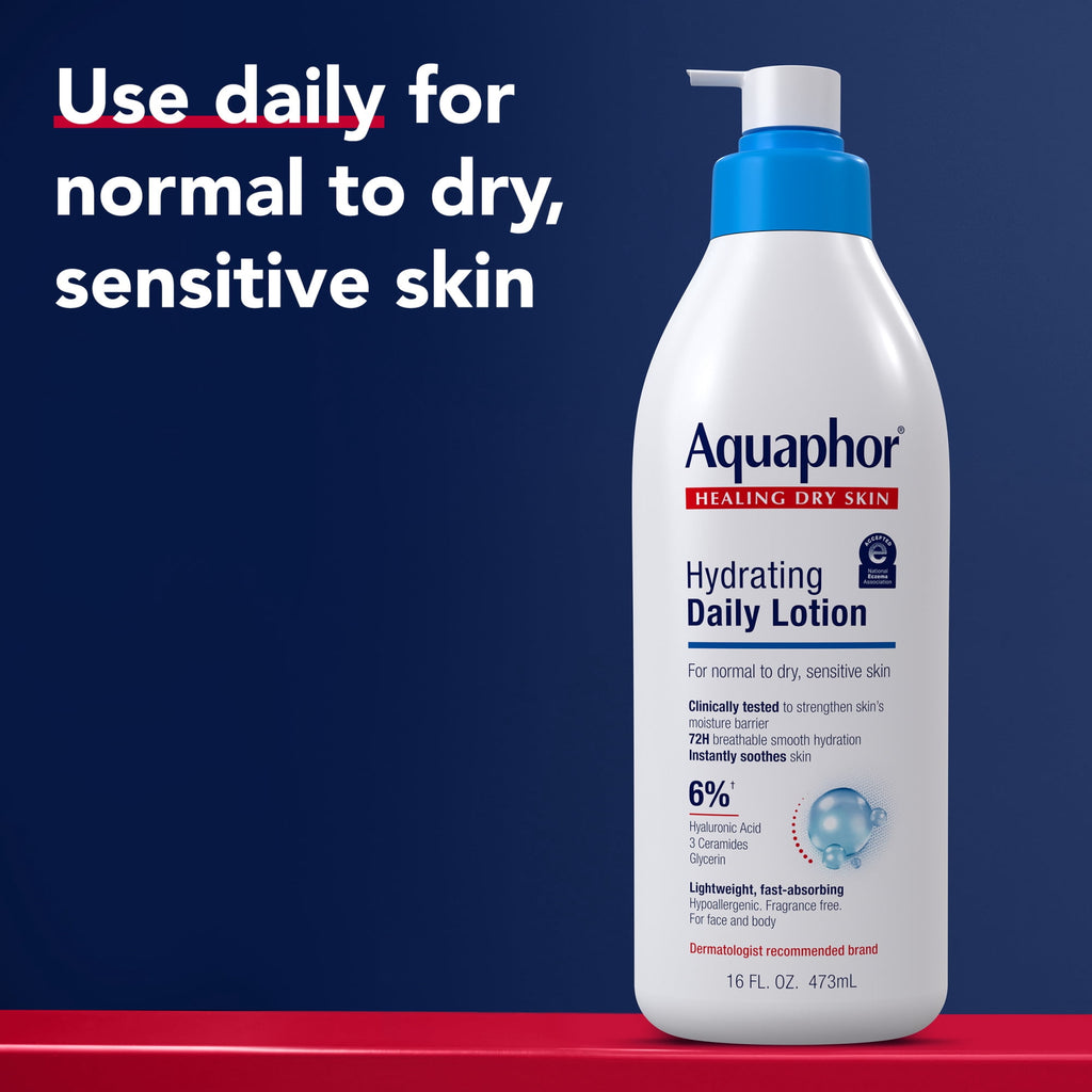 Aquaphor Daily Hydrating Face and Body Lotion, 16 fl oz Pump Bottle