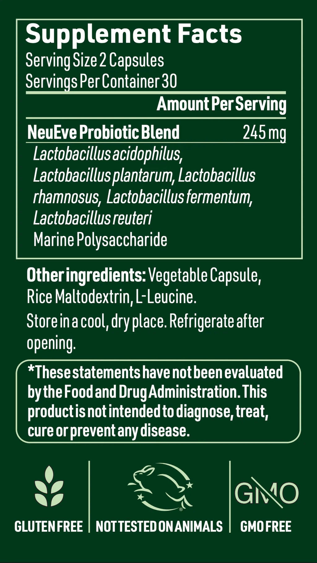 NeuEve Vaginal Probiotic, L acidophilus, L plantarum, L rhamnosus, L fermentum, L reuteri, selected by OBGYN