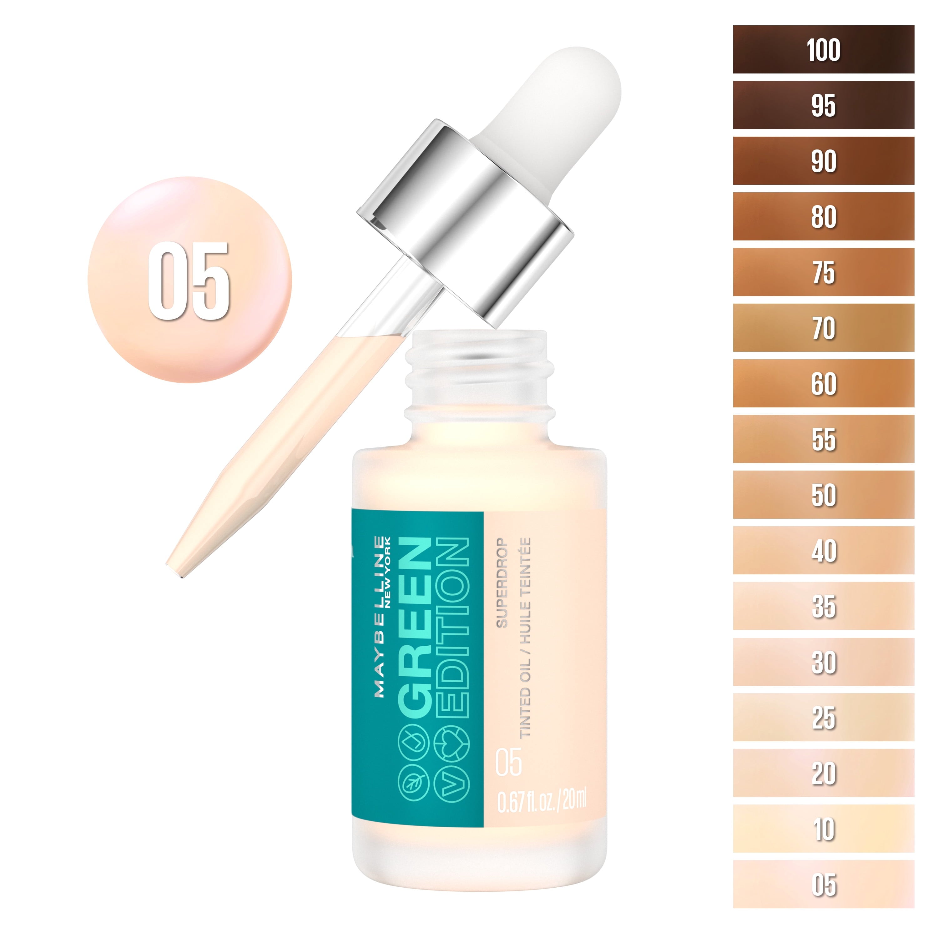 Maybelline Green Edition Superdrop Tinted Oil Makeup, Adjustable Coverage, 05, 0.67 fl oz