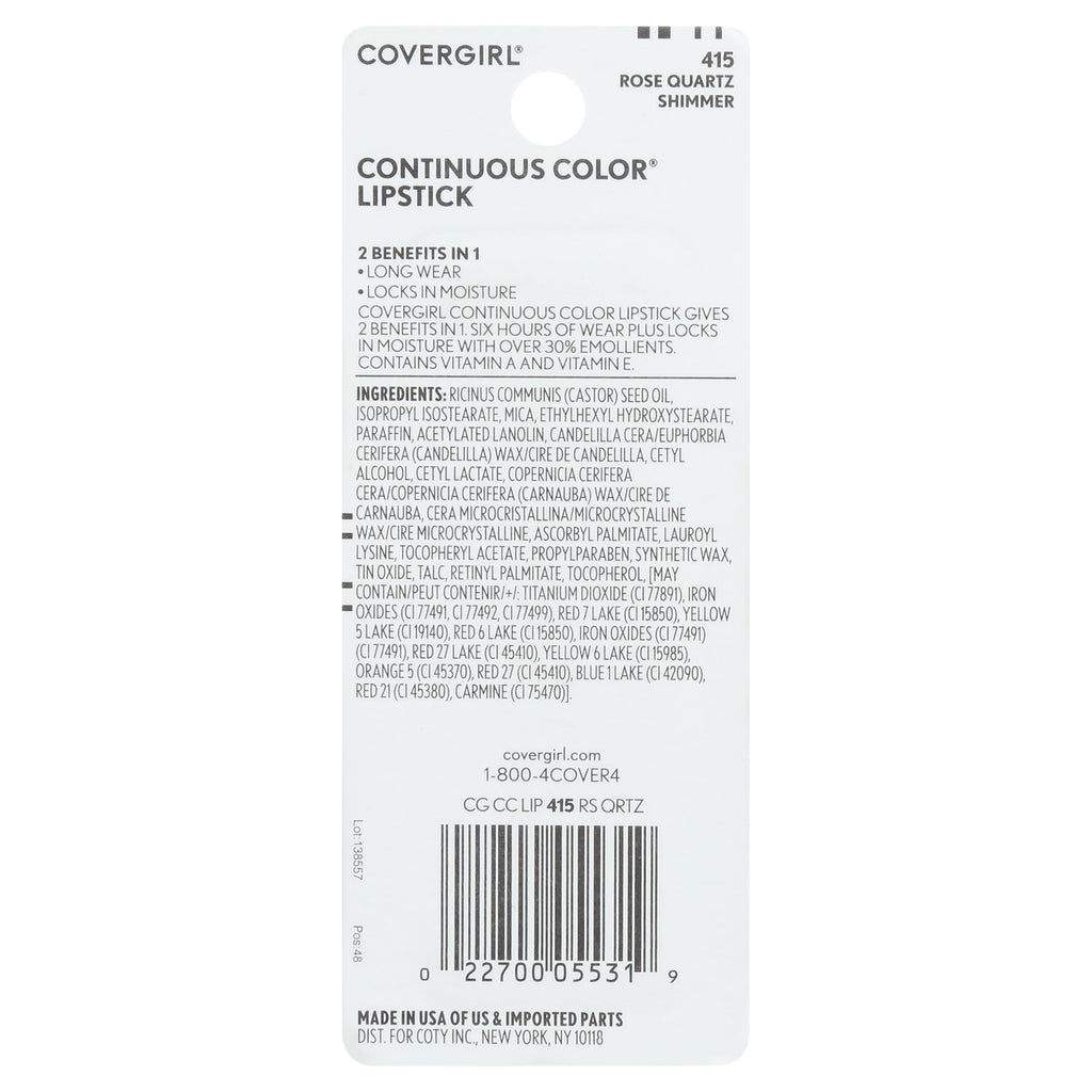COVERGIRL Continuous Color Lipstick, 415 Rose Quartz, 0.13 oz