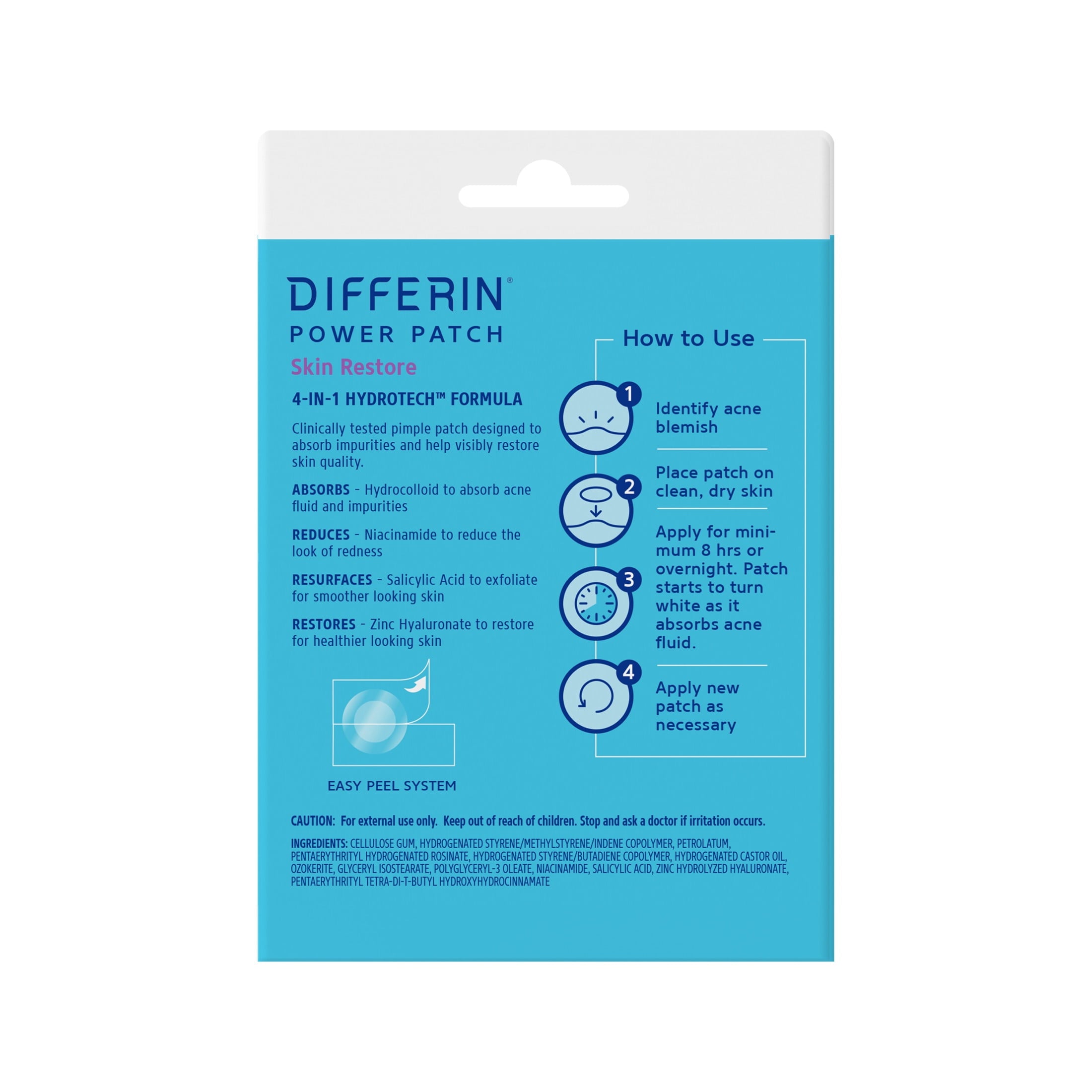 Differin Power Patches for White Head Pimples, Hydrocolloid Acne Patches, Zinc Hyaluronate and Niacinamide, 23 ct