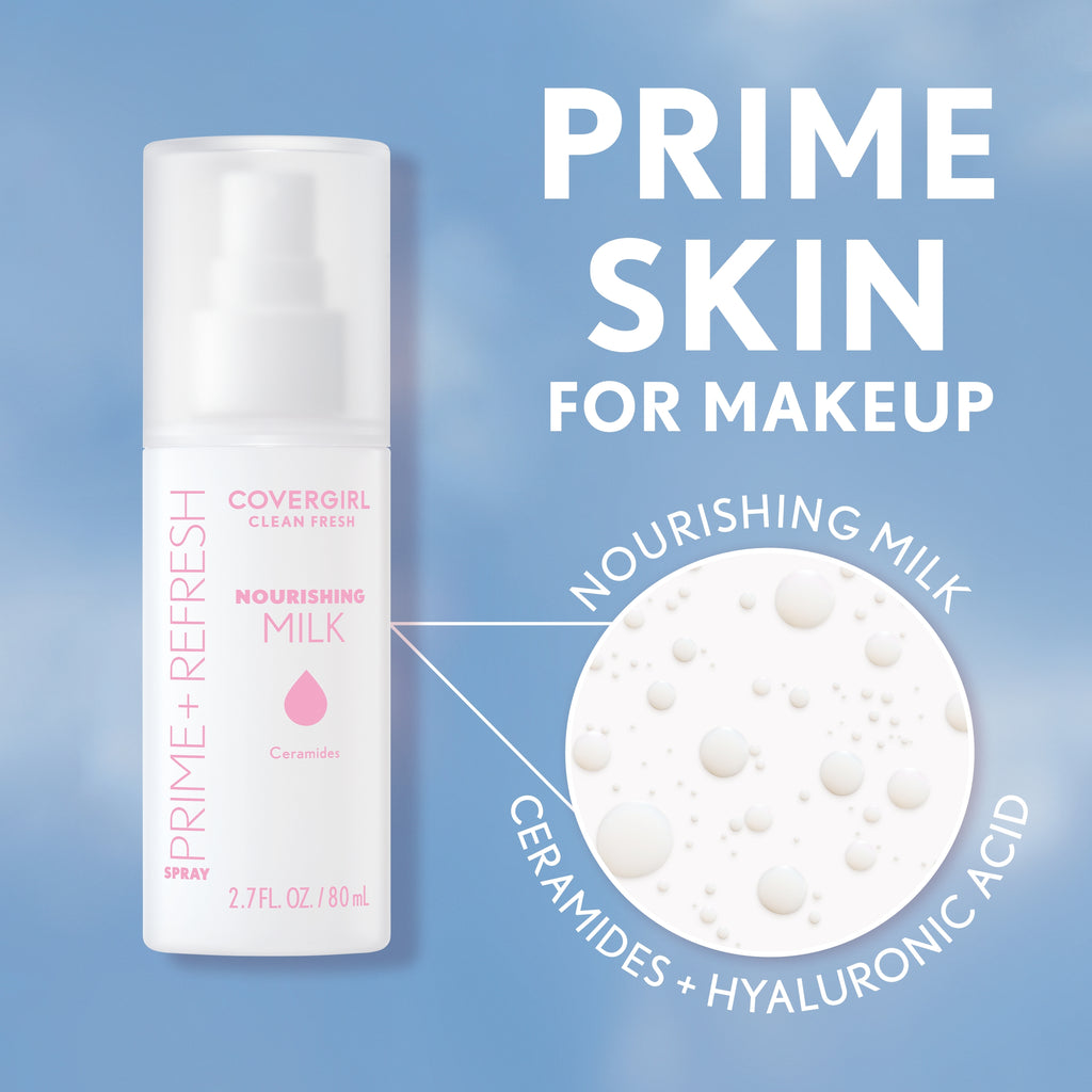COVERGIRL Clean Fresh Prime+Refresh Serum Spray, 100 Nourishing Milk, 2.7 fl oz
