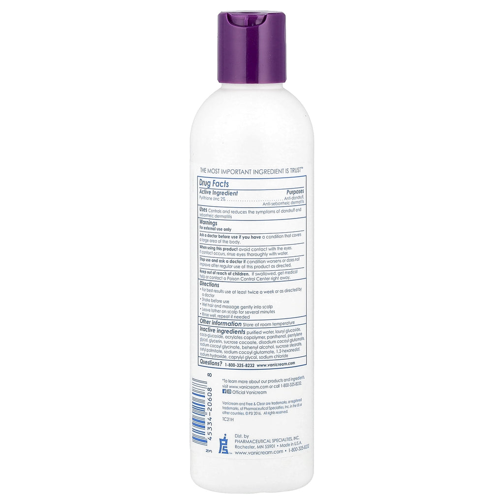 Vanicream Pyrithione Zinc 2% Dandruff Shampoo, 8 fl oz