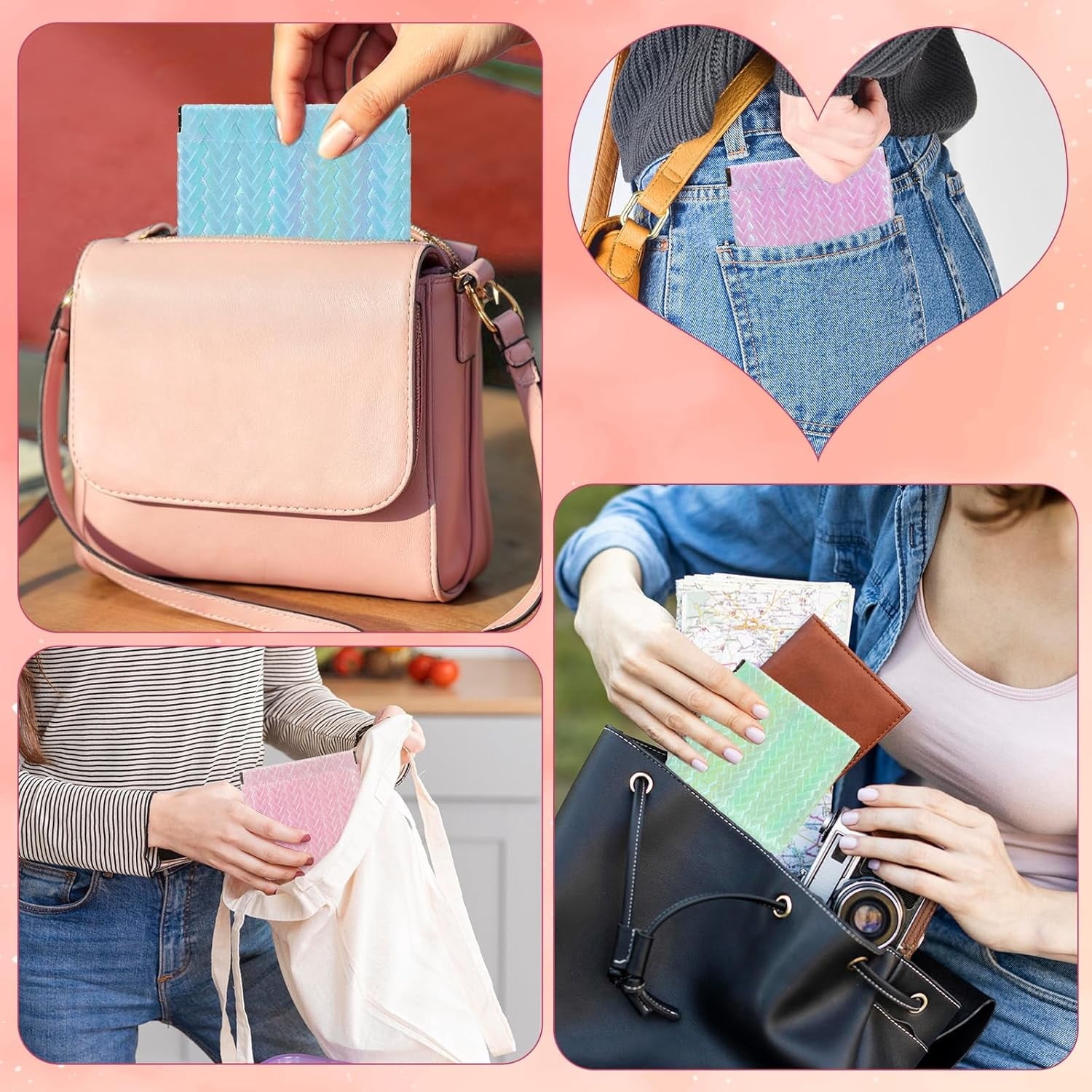 4PCS Snap Closure Pouches, Gradient Leather Pocket Cosmetic Pouch Organizer, Portable Travel Pouchic for Cosmetics Earphones Jewelry (Glitter)