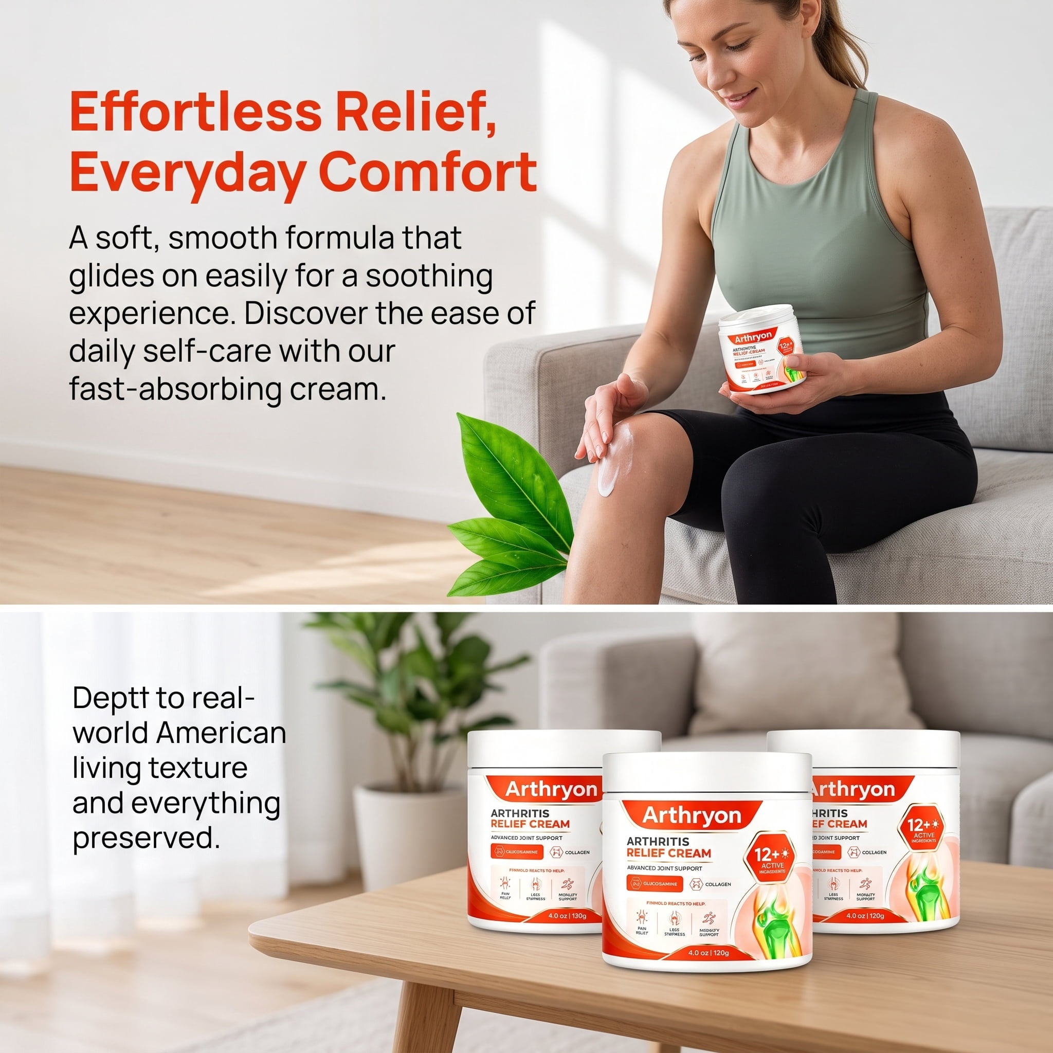 Arthryon Soothing Comfort Cream – Lightweight Body Care for Knees, Hands & Shoulders – 4 oz (1PCS)